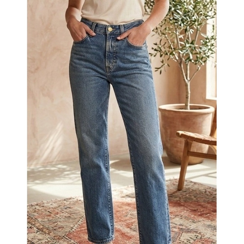 AG Adriano Goldschmied Women's Button Fly Straight Leg Jeans Size 24 Blue Denim